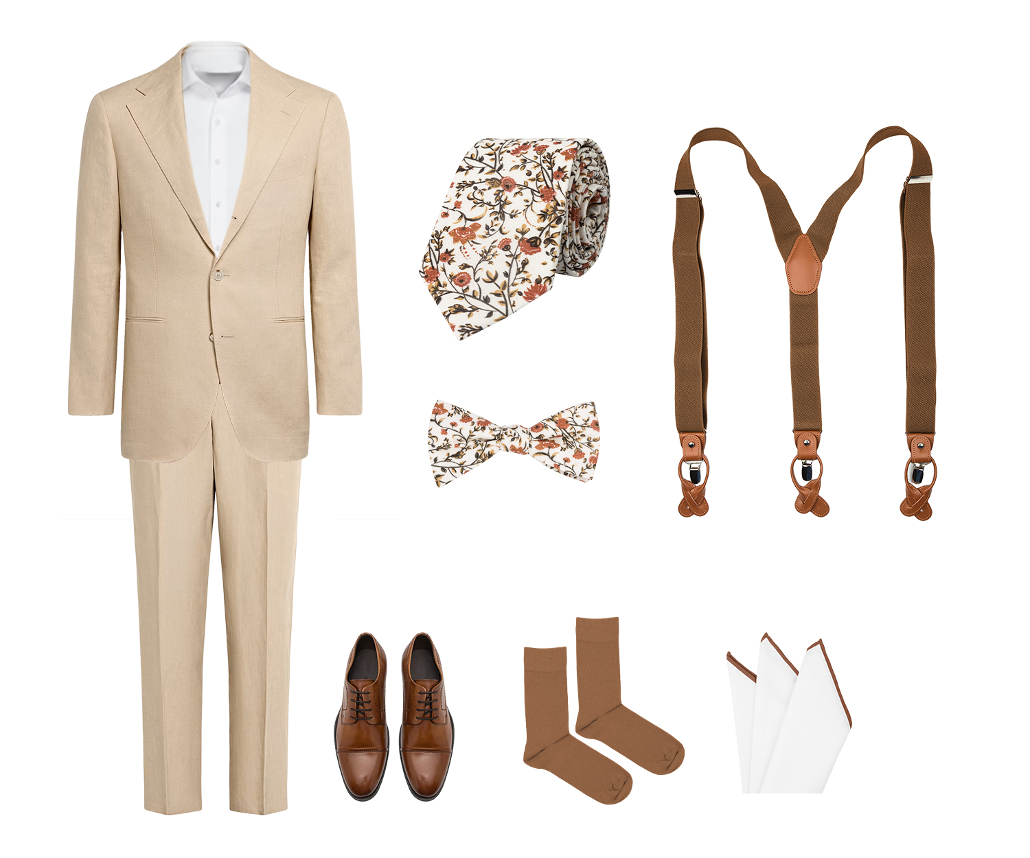 Accessories for a gray and beige wedding suit | bubibubi.store
